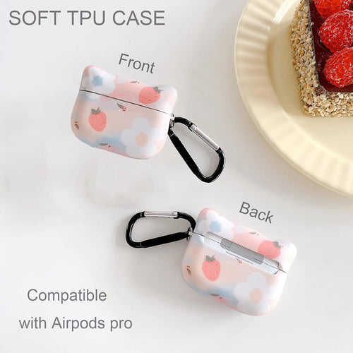 Airpods Pro Case Cover with Keychain,Soft Cat Ears Airpods Pro Case Cute for Girl Women Full Protective Case Cover(Pinkflower)