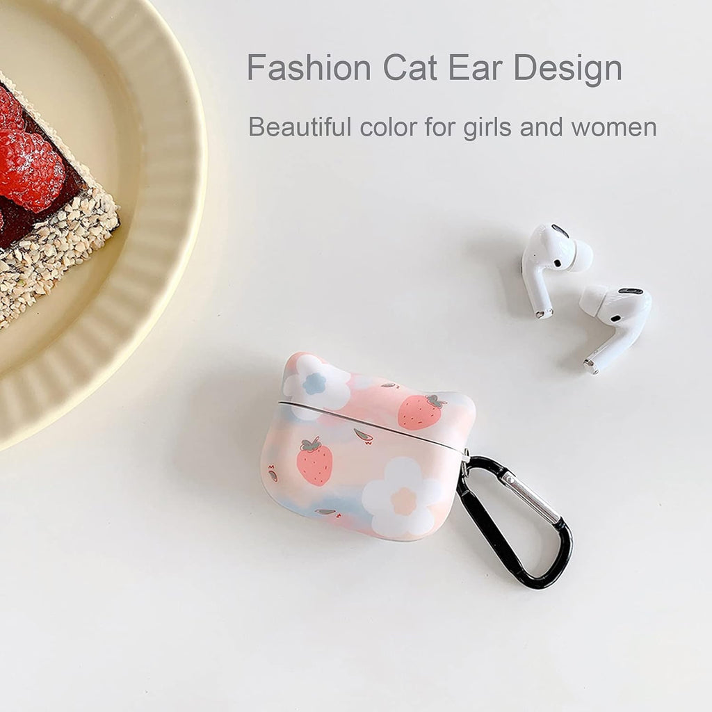 Airpods Pro Case Cover with Keychain,Soft Cat Ears Airpods Pro Case Cute for Girl Women Full Protective Case Cover(Pinkflower)